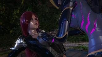  【3D英雄联盟】扶她凯莎狂操卡特！双性交合高潮迭起 